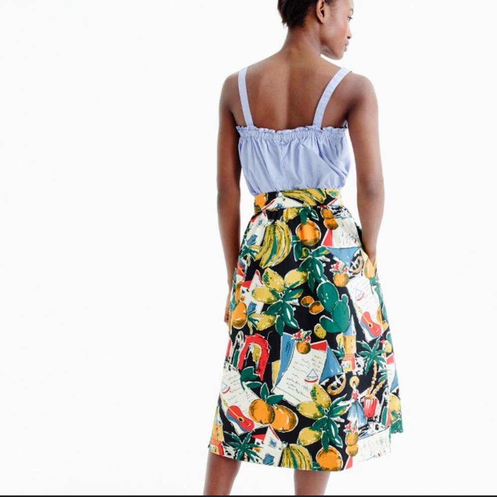 J. CREW POSTCARD SPAIN PRINTED NOVELTY MIDI SKIRT SZ 0 - Picture 6 of 8